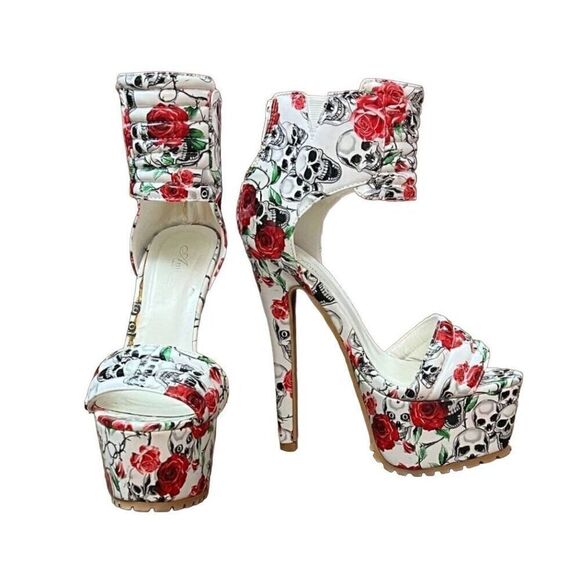 Ami Clubwear Skulls and Roses Platform Heels - Picture 2 of 8